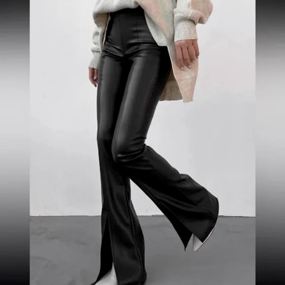 COMMENSE Faux Leather Black Trouser